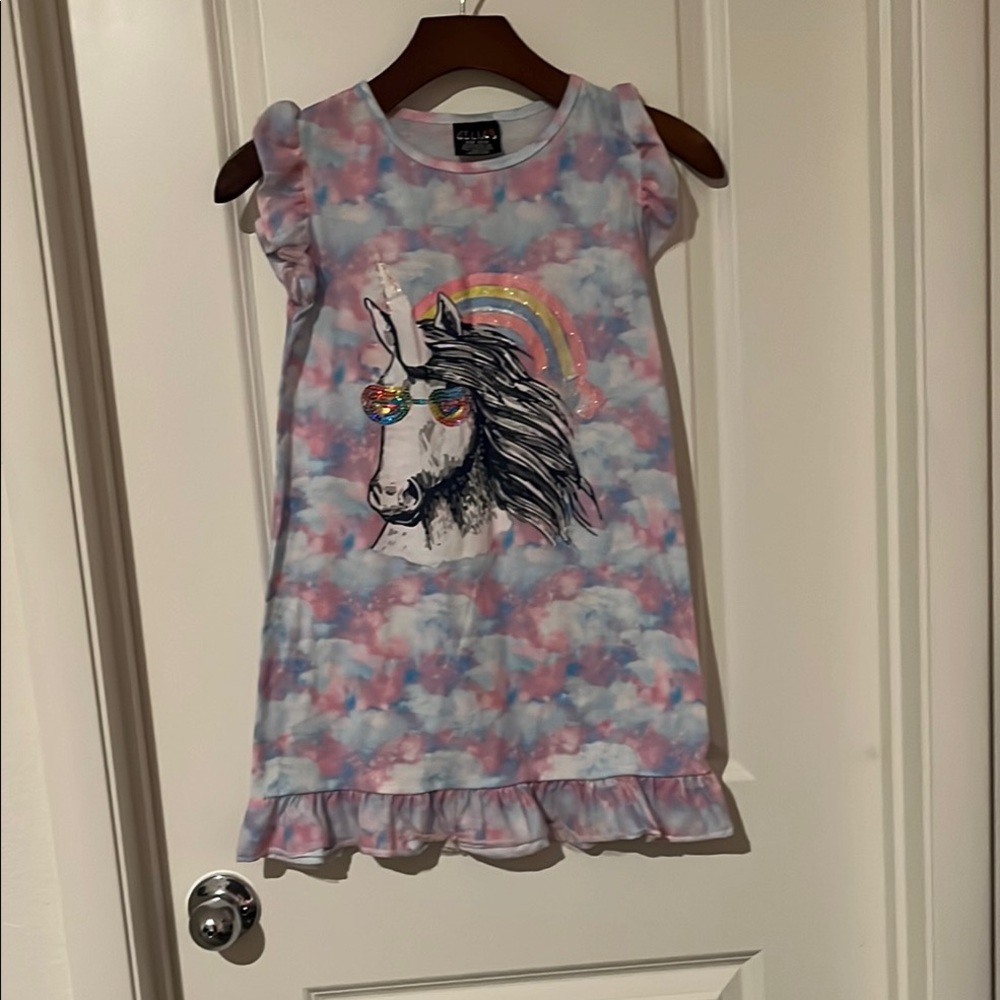 Unicorn pijama dress with Rainbow and Clouds